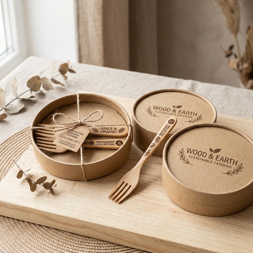 Laser branded cutlery packaging
